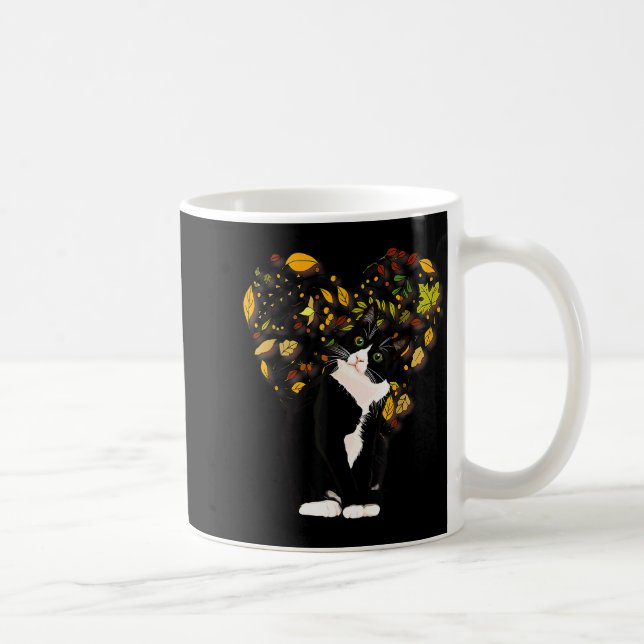Tuxedo Cat T Shirt Gift Autumn Fall Leaves Black A Coffee Mug (Right)