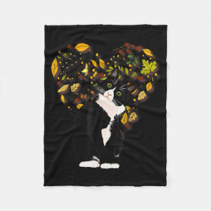Tuxedo Cat T Shirt Gift Autumn Fall Leaves Black A Fleece Blanket