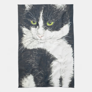 Tuxedo cat tea towel