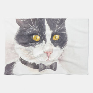 Tuxedo cat tea towel