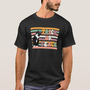 Tuxedo Cat Teachers Halloween Pet Trick or Teach L T-Shirt