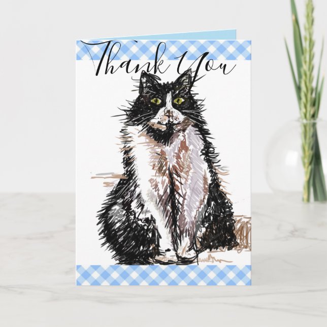 Tuxedo Cat Thank You Black and White Cats Card (Front)
