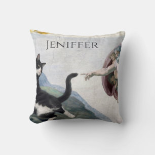 Tuxedo Cat Touching the Divine Paw Cushion