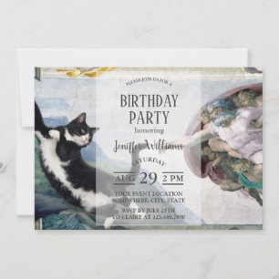 Tuxedo Cat Touching the Divine Paw                 Invitation