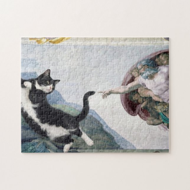 Tuxedo Cat Touching the Divine Paw                 Jigsaw Puzzle (Horizontal)