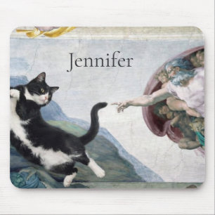 Tuxedo Cat Touching the Divine Paw                 Mouse Mat