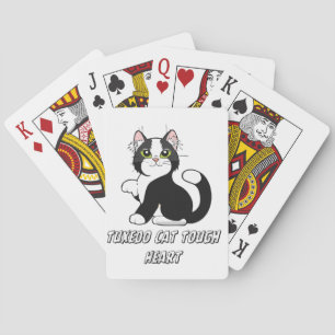 "Tuxedo Cat Tough Heart Cute Kitten Playing Cards" Cards