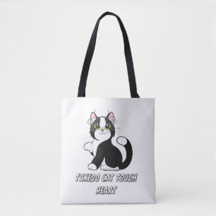 "Tuxedo Cat Tough Heart Cute Kitten Tote Bag" Bag