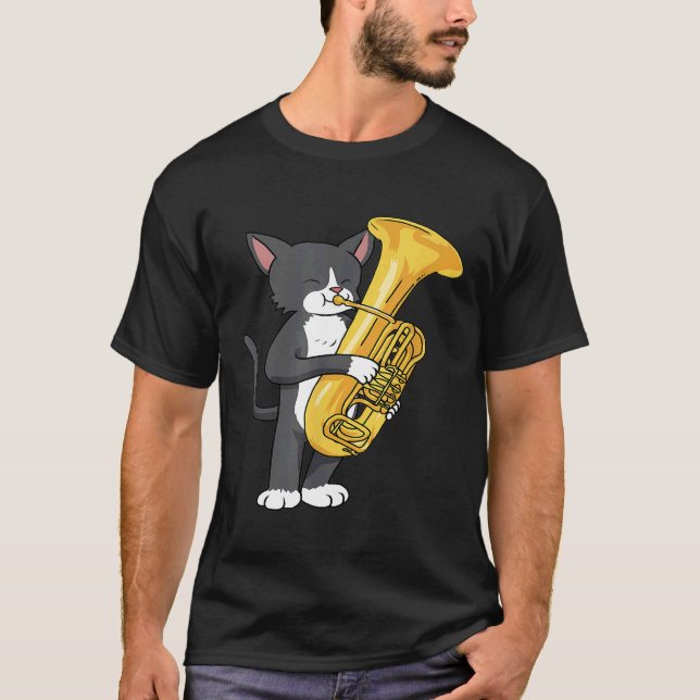 Tuxedo Cat Tuba Women Men Marching Band Tuba Cat T-Shirt (Front)