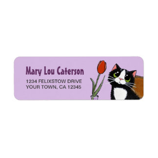 Tuxedo Cat & Tulip | Return Address Label