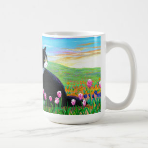 Tuxedo Cat Tulips Creationarts Coffee Mug