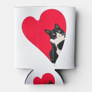 Tuxedo Cat Valentine Heart for Kitten and Animal Can Cooler