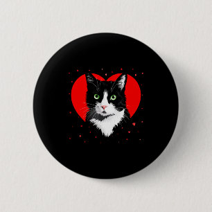 Tuxedo Cat Valentine Heart For Kitten And Animal L 6 Cm Round Badge