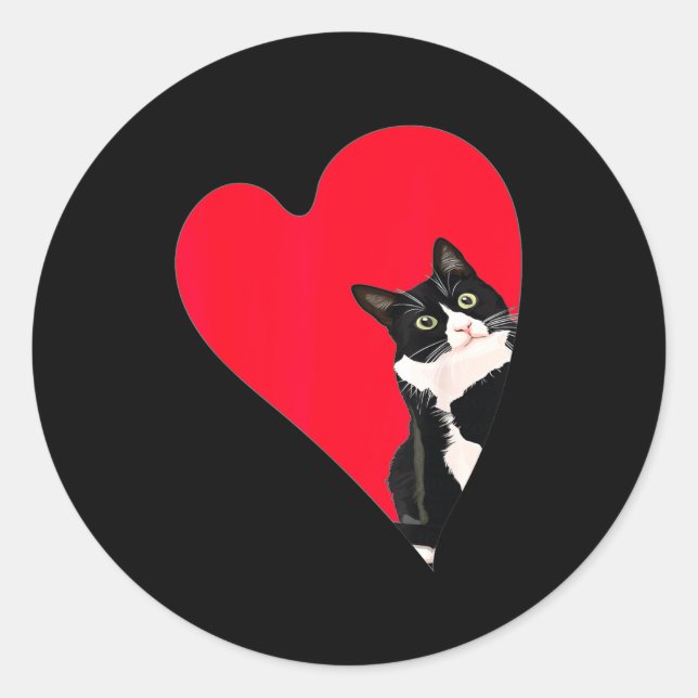 Tuxedo Cat Valentine Heart For Kitten And Animal L Classic Round Sticker (Front)