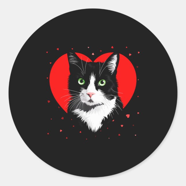 Tuxedo Cat Valentine Heart For Kitten And Animal L Classic Round Sticker (Front)