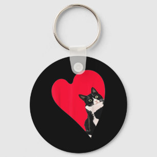 Tuxedo Cat Valentine Heart For Kitten And Animal L Key Ring