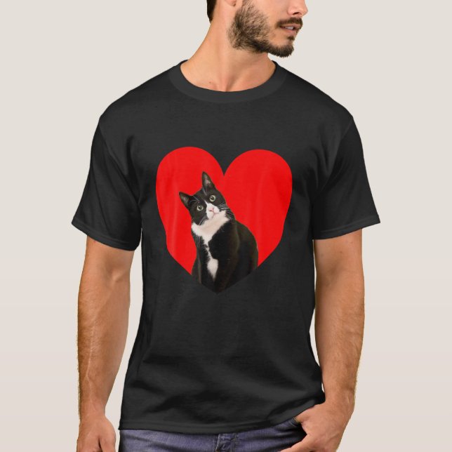 Tuxedo Cat Valentine Heart For Kitten And Animal L T-Shirt (Front)
