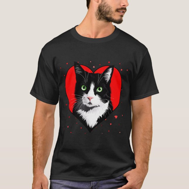 Tuxedo Cat Valentine Heart For Kitten And Animal L T-Shirt (Front)