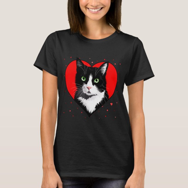 Tuxedo Cat Valentine Heart For Kitten And Animal L T-Shirt (Front)