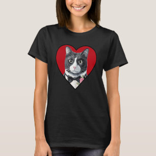 Tuxedo Cat Valentine Heart for Kitten and Animal T-Shirt