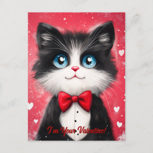 Tuxedo Cat Valentine Holiday Postcard