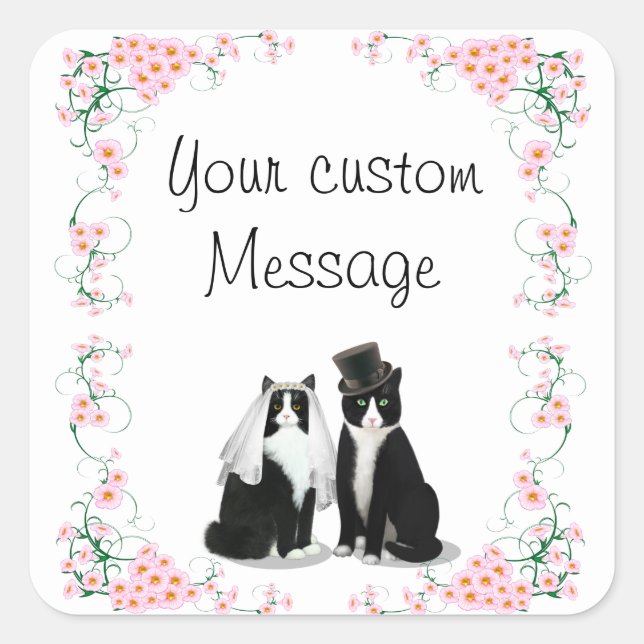 Tuxedo Cat Wedding Customisable Square Sticker (Front)