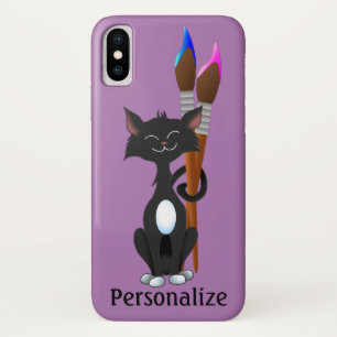 Tuxedo Cat With Artist Brushes iPhone X Case