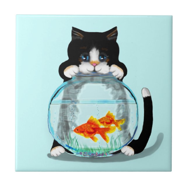 Tuxedo Cat with Fish Tile (Front)