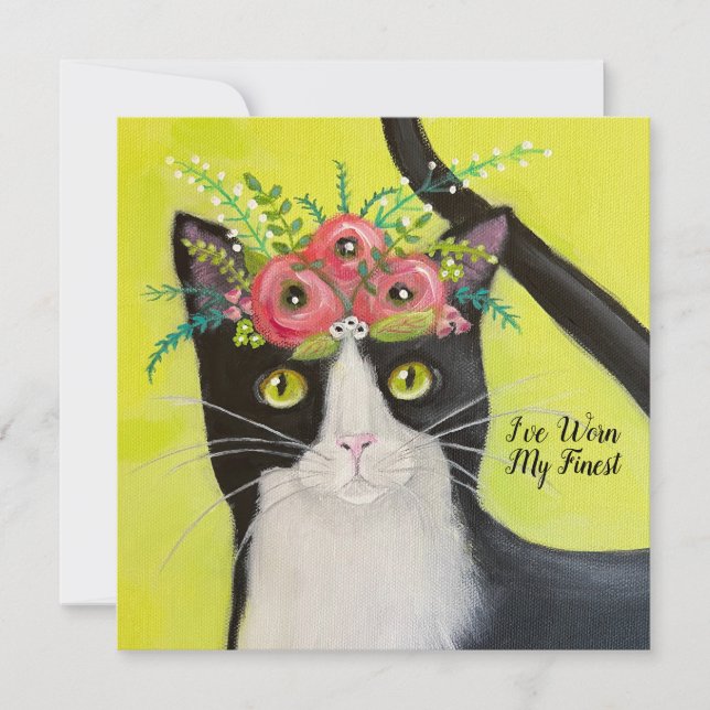 Tuxedo Cat with Flower Crown Flat Birthday Card (Front)