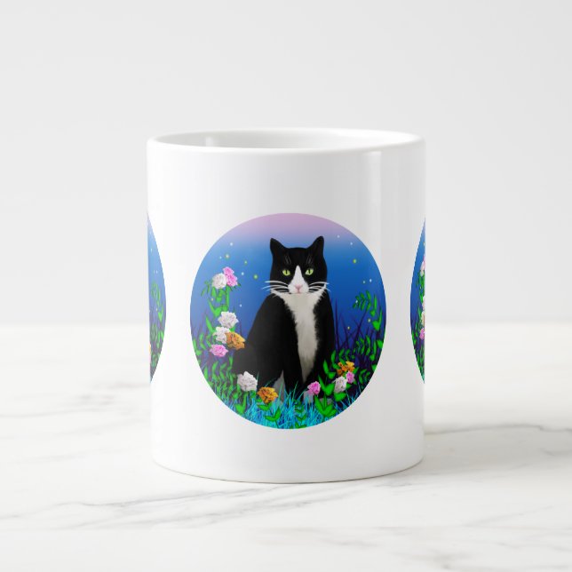 Tuxedo Cat with Flowers Mug (Front)