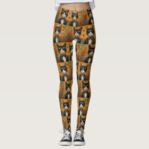 Tuxedo Cat with Heart Roses Valentine's Day Leggings