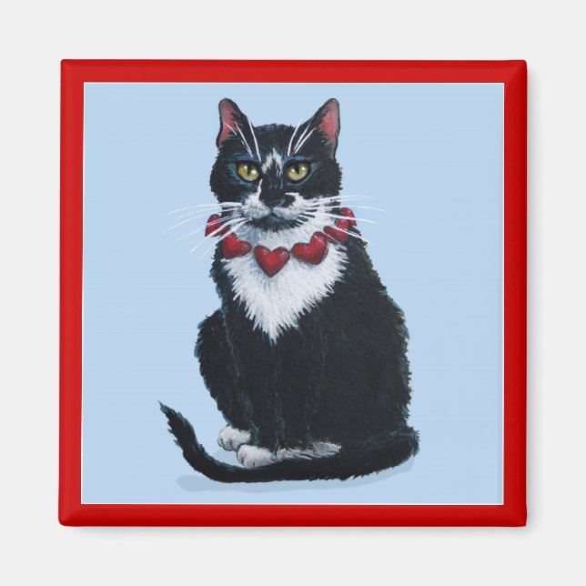 Tuxedo cat with hearts magnet (Front)