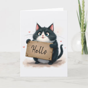 Tuxedo Cat With Hello Sign Card