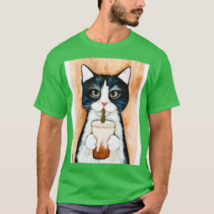 Tuxedo Cat with Iced Coffee T-Shirt