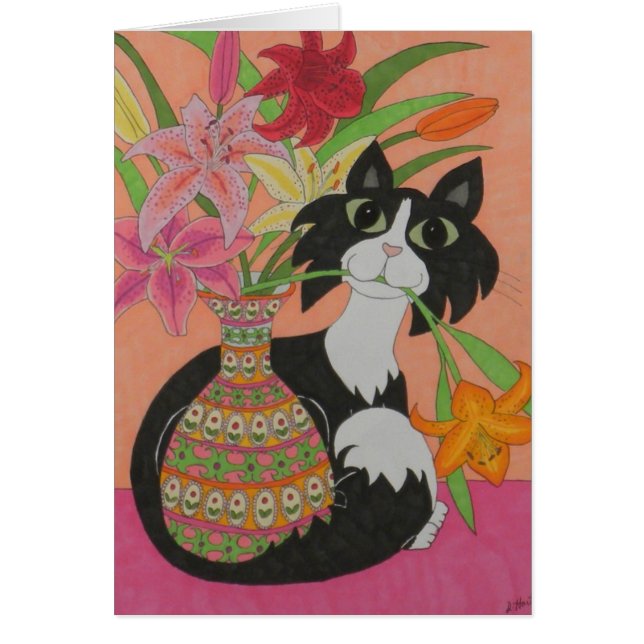 Tuxedo Cat with Lilies (Front)