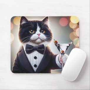 Tuxedo Cat With Martini Cocktail Mouse Mat