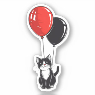 Tuxedo Cat with Red and Black Balloons