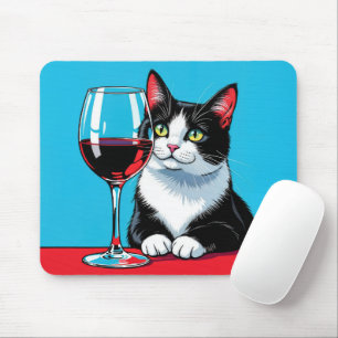 Tuxedo Cat With Red Wine Mouse Mat
