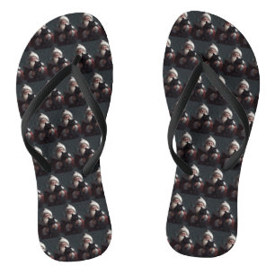 Tuxedo Cat With Santa Claus Festive Christmas Flip Flops