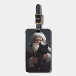 Tuxedo Cat With Santa Claus Festive Christmas Luggage Tag