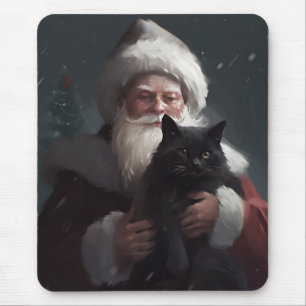 Tuxedo Cat With Santa Claus Festive Christmas Mouse Mat