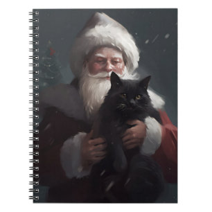 Tuxedo Cat With Santa Claus Festive Christmas Notebook
