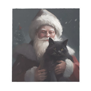 Tuxedo Cat With Santa Claus Festive Christmas Notepad