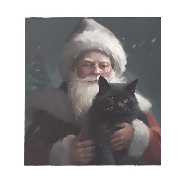 Tuxedo Cat With Santa Claus Festive Christmas Notepad (Front)
