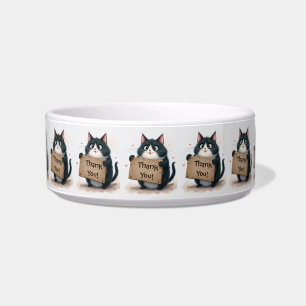 Tuxedo Cat With Thank You Sign  Bowl
