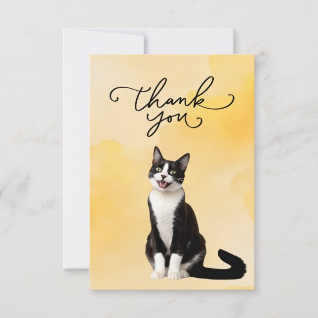 Tuxedo  Cat with Thank you word watercolor  Card (Front)