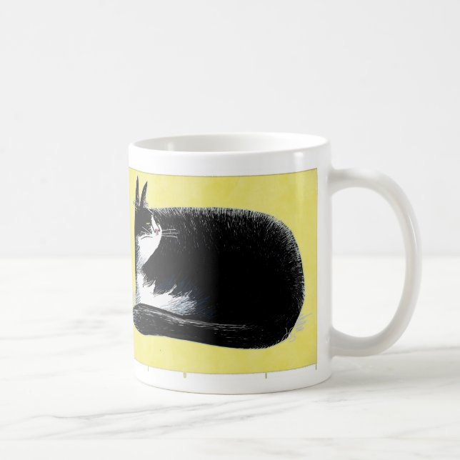 Tuxedo cat - yellow coffee mug (Right)