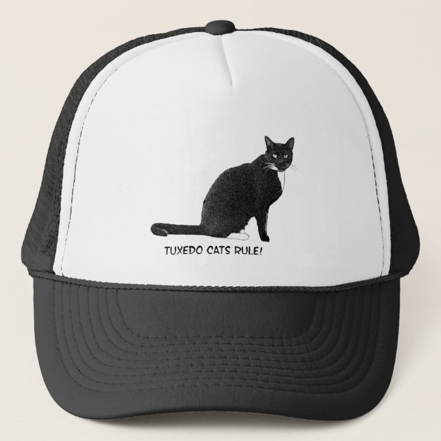 Tuxedo cats rule trucker hat (Front)