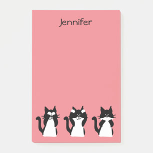 Tuxedo Cats   Three Wise Kitties Light Coral Post-it Notes