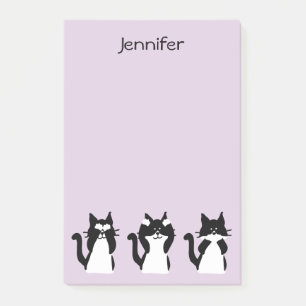 Tuxedo Cats   Three Wise Kitties Light Purple Post-it Notes
